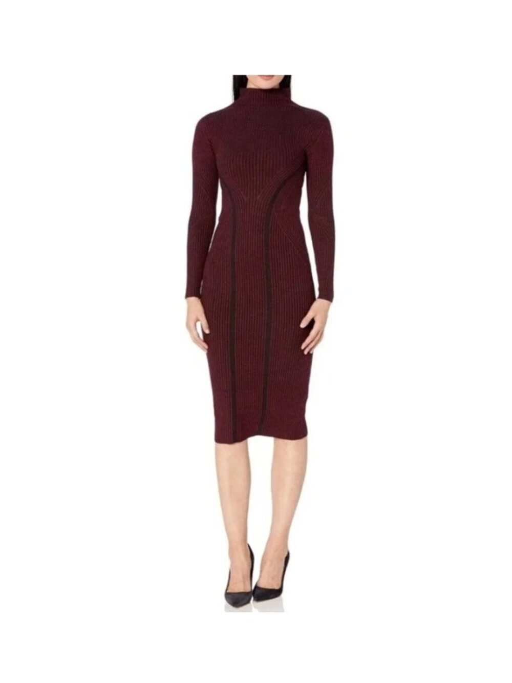 French Connection Simona Mock Neck Midi Ribbed Knit Dress Bodycon Size 10